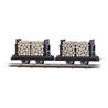 2 flat wagons with logs