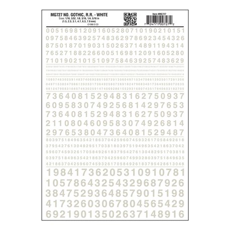 Numbers Gothic RR White - Dry Transfer Decals