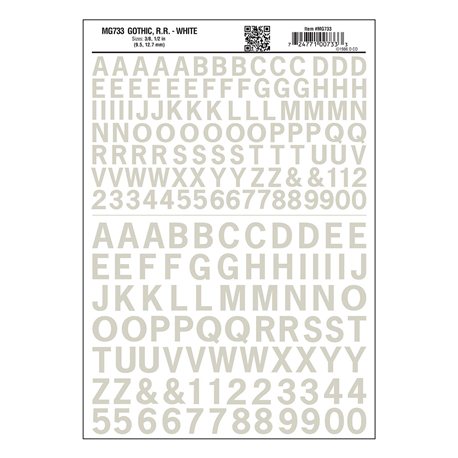 Gothic RR White 3/8 - Dry Transfer Decals