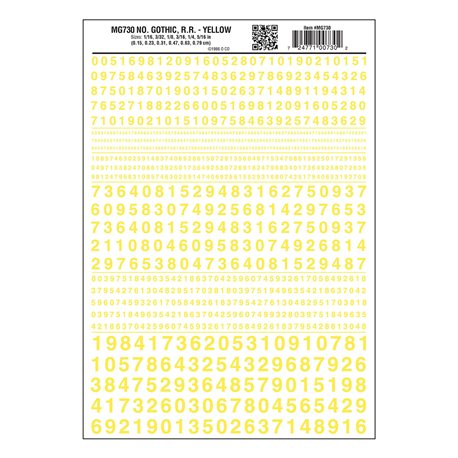 Numbers Dry Transfer Sheet - Gothic RR Yellow Dt