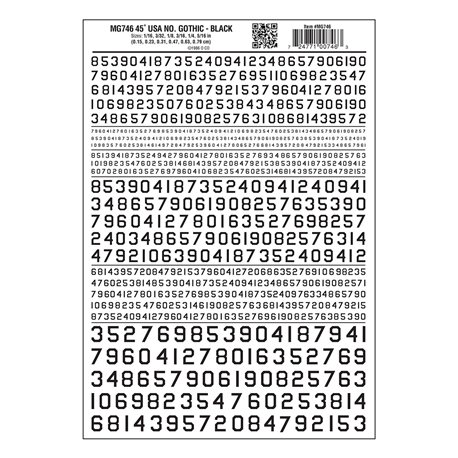 Letters Dry Transfer Sheet - 45& x80 USA Gothic Numbers Black Dt
