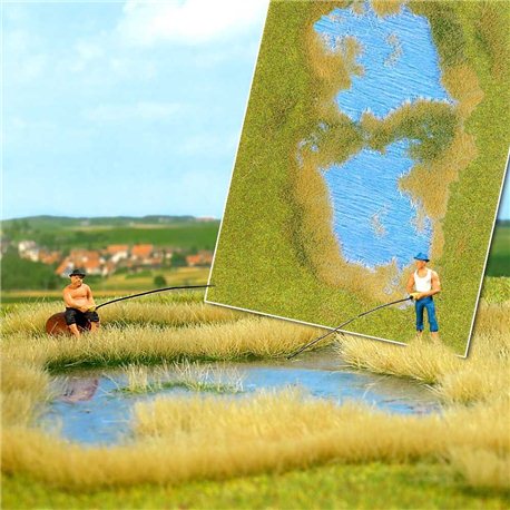 Lake with grass and reed shoreline