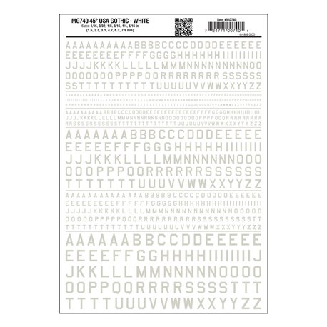 45 USA Gothic White Dry transfer