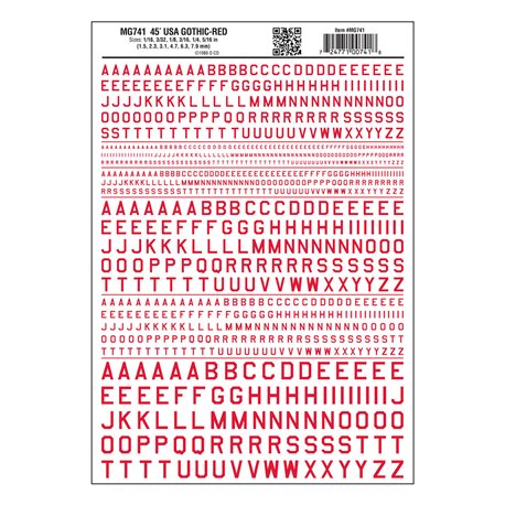 45 USA Gothic Red Dry transfer