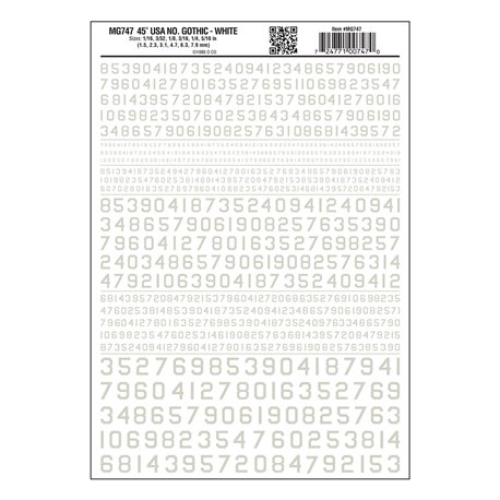 45 USA Gothic Numbers White Dry transfer