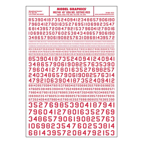 45 USA Gothic Numbers Red Dry transfer
