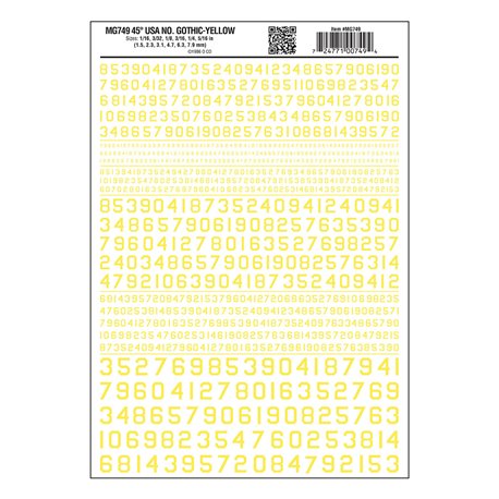 45 USA Gothic Numbers Yel Dry transfer