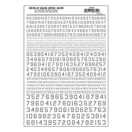 45 USA Gothic Numbers Silver Dry transfer
