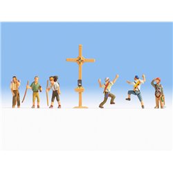 Mountain Hikers with Cross