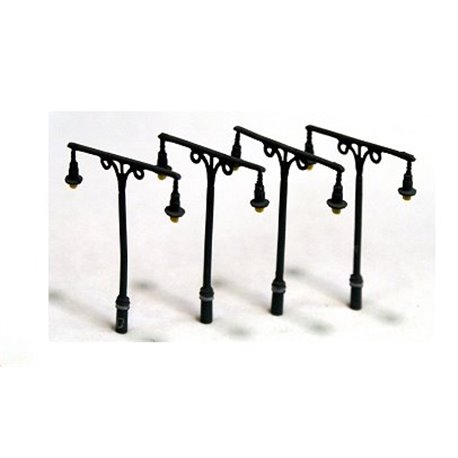 Tall Station Lamps Twin Head x 4 (N Scale 1/148th)