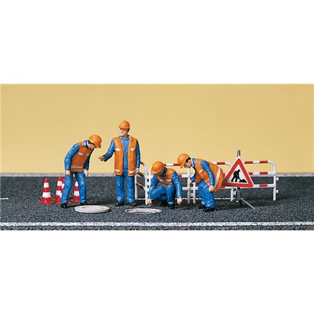 Sewerman with Barriers & Manhole Cover