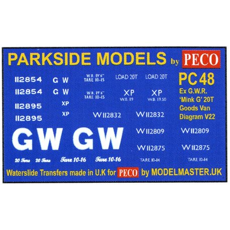 Transfers for ex G.W.R. 'Mink G' Goods Van