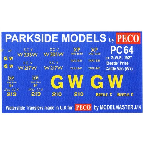 Transfers for ex G.W.R. 'Beetle' 1927 Prize Cattle Van