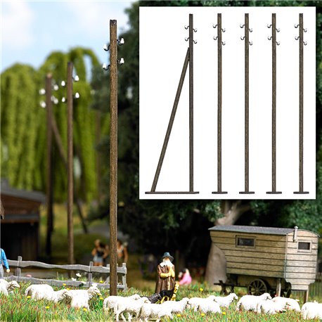 5 wooden telegraph poles