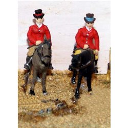 Painted Hunt Scene 2 x Riders & Horses