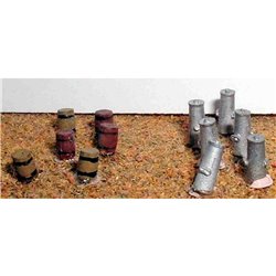 6 barrels (wooden style)& 6 milk churns - Unpainted