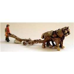 Horse Drawn Plough and Farmer (2 horse) - Unpainted