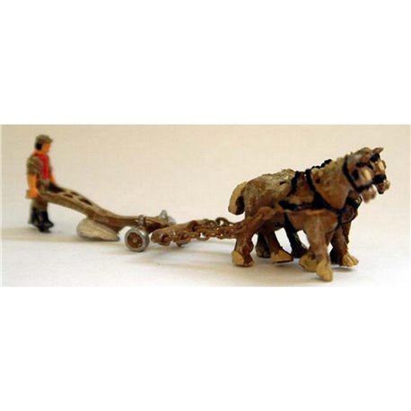 Horse Drawn Plough and Farmer (2 horse) - Unpainted