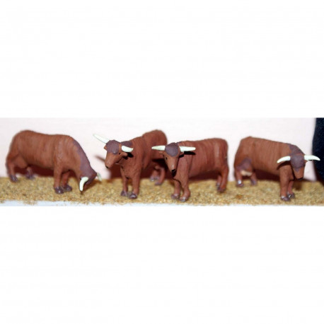4 Highland Cattle various stances - Unpainted