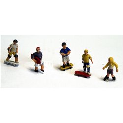 6 Children, 4 on skateboards, 2 rollerskates. - Unpainted