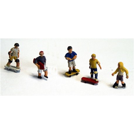 6 Children, 4 on skateboards, 2 rollerskates. - Unpainted