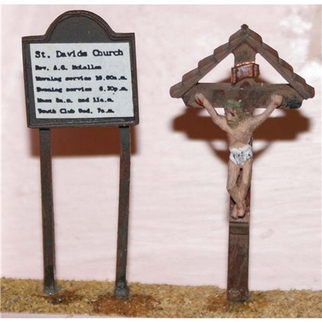 Church Notice Board & Crucifix (OO Scale 1/76th) - Unpainted
