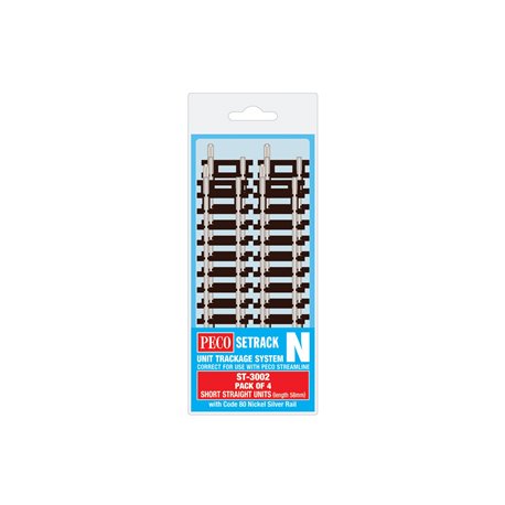 PECO Setrack N Gauge Code 80 - Short Straight 58mm (pack of 4)