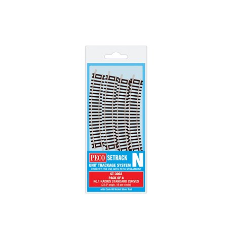 PECO Setrack N Gauge Code 80 - No.1 Rad Standard Curve 228mm (pack of 8)