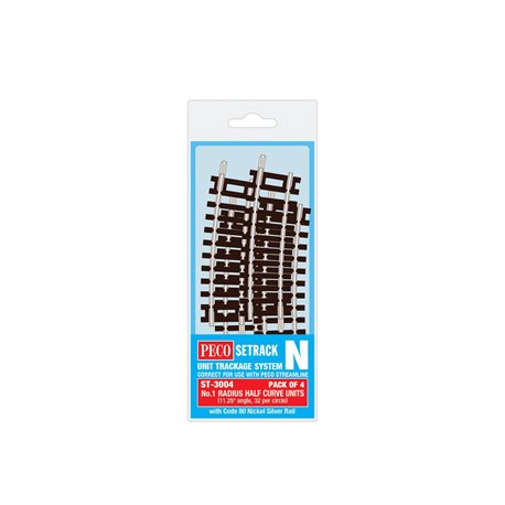 PECO Setrack N Gauge Code 80 - No.1 Rad Half Curve Units (pack of 4)