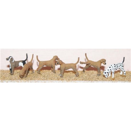 6 dogs - hounds, dalmatian, labrador - Unpainted