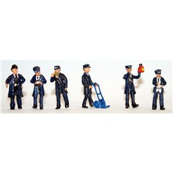 Painted 6 x 1950's Station Figures and sack barrow (OO scale 1/76th)
