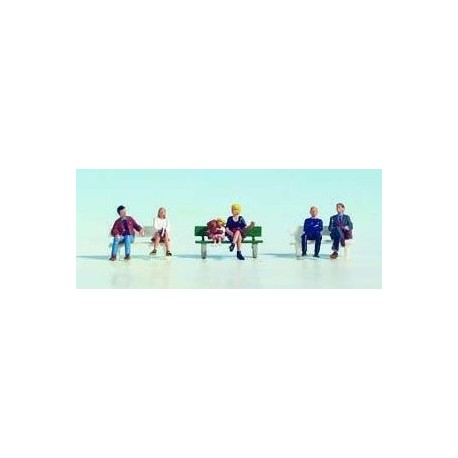 Seated People and bench (5 adults and 1 child)