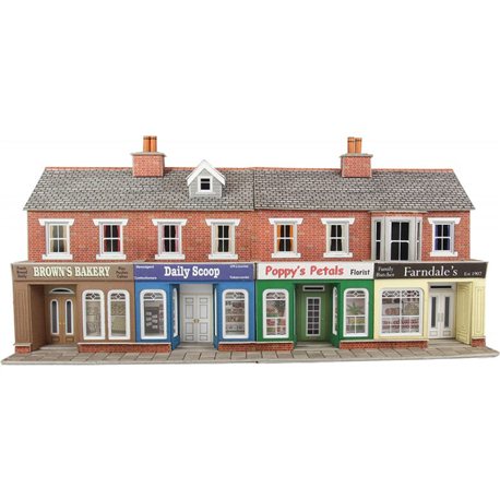Low relief terraced shops brick