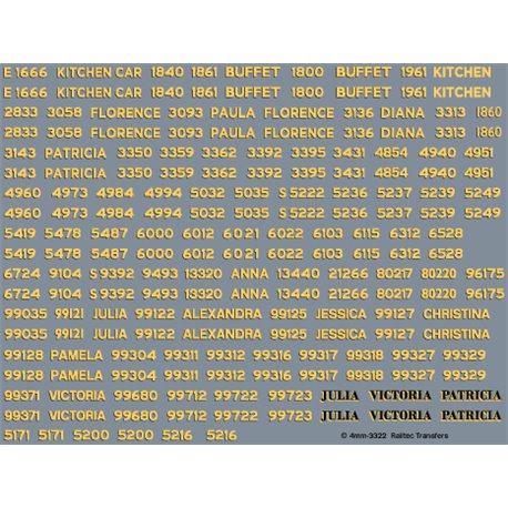 Railtec 4mm-3322 West Coast Railways coach numbers/names