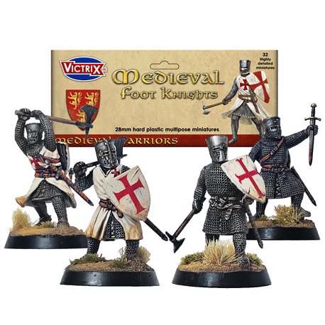 Medieval Foot Knights (x32) - 1:56 scale figure kit