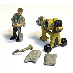 Cement Mixer, figure, 2 sacks and spade ( N Scale 1/148th) Unpainted Kit