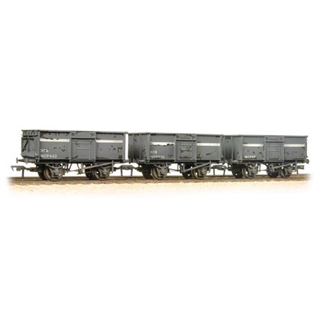 Triple Pack 16 Ton Steel Mineral Wagons NCB Grey Weathered